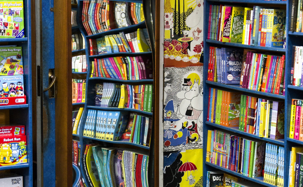 Children's book section inside the shop