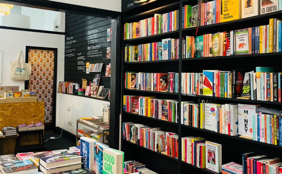 Inside Bookbag - display of books on tables and shelves